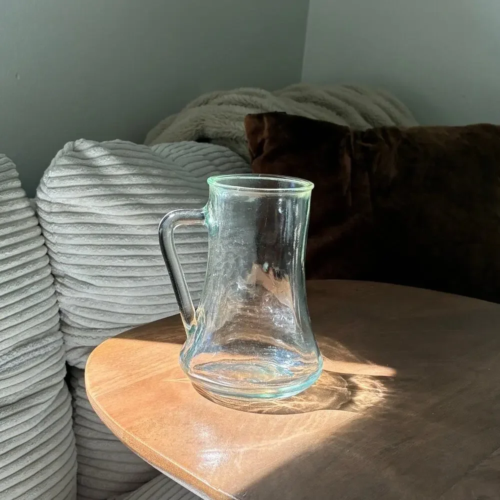 Midcentury Small Clear Glass Pitcher Vase Cup